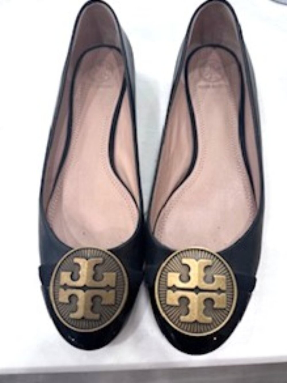 Black Tory Burch Reva leather mini block heel flats size 8M